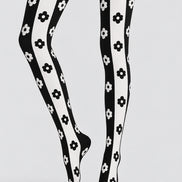Black White Floral Stripe Tights Hosiery Pantyhose Z69-83