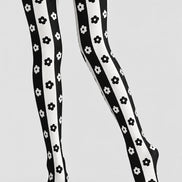 Black White Floral Stripe Tights Hosiery Pantyhose Z69-83