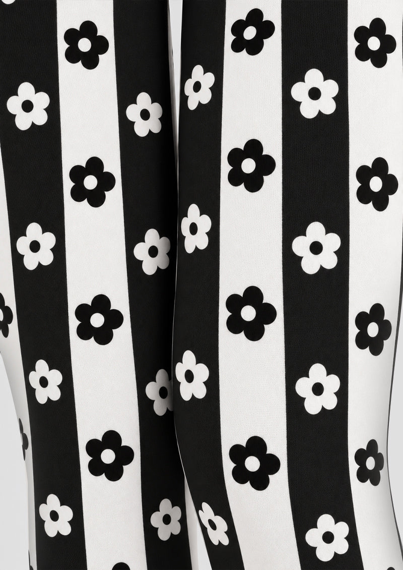 Black White Floral Stripe Tights Hosiery Pantyhose Z69-83