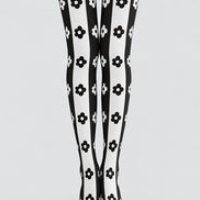 Black White Floral Stripe Tights Hosiery Pantyhose Z69-83
