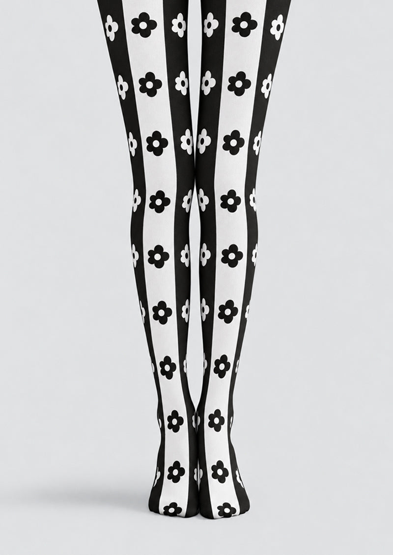Black White Floral Stripe Tights Hosiery Pantyhose Z69-83