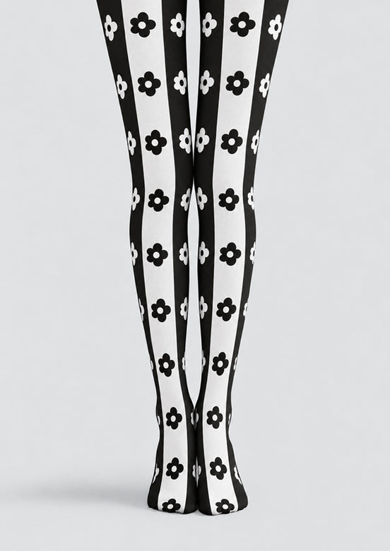 Black White Floral Stripe Tights Hosiery Pantyhose Z69-83