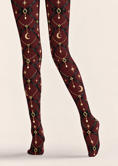 Gothic Burgundy Chain Pattern Tights Pantyhose Z69-85