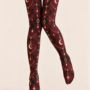 Gothic Burgundy Chain Pattern Tights Pantyhose Z69-85
