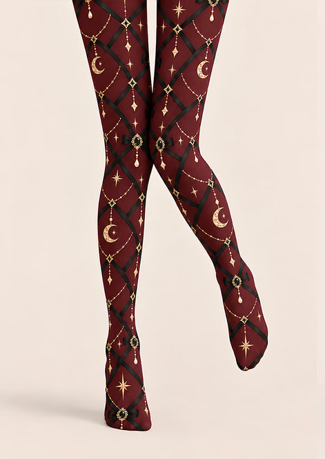 Gothic Burgundy Chain Pattern Tights Pantyhose Z69-85