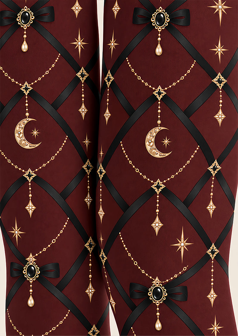 Gothic Burgundy Chain Pattern Tights Pantyhose Z69-85