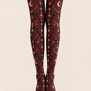 Gothic Burgundy Chain Pattern Tights Pantyhose Z69-85