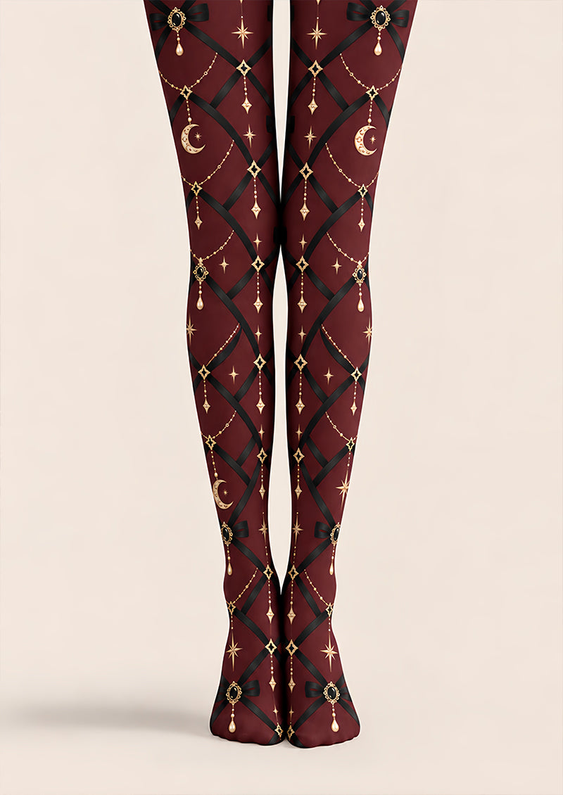 Gothic Burgundy Chain Pattern Tights Pantyhose Z69-85