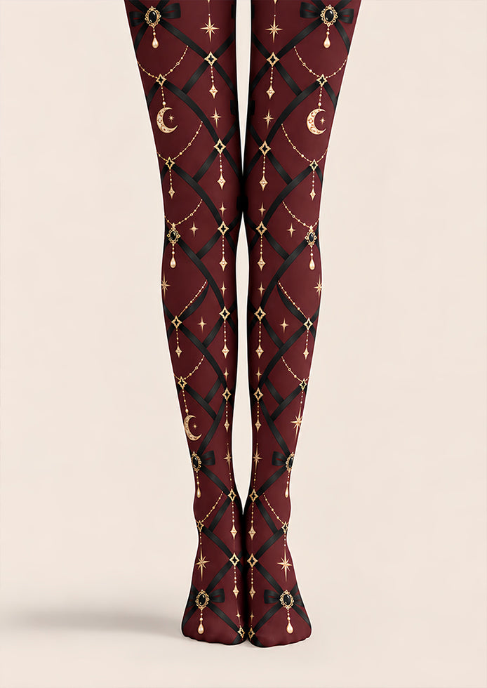 Gothic Burgundy Chain Pattern Tights Pantyhose Z69-85