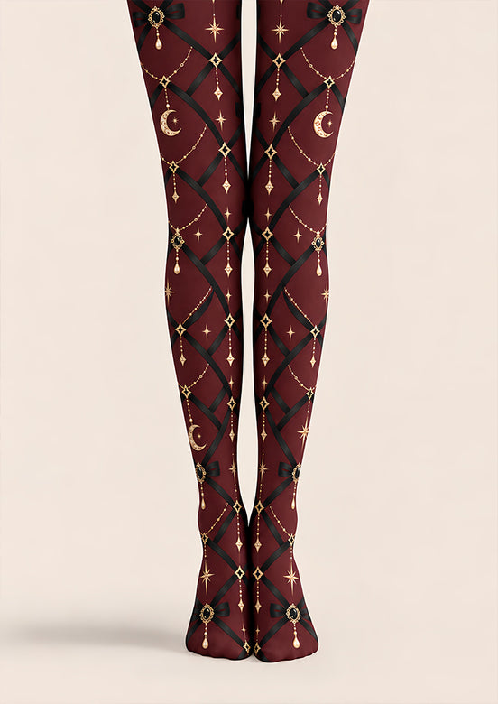 Gothic Burgundy Chain Pattern Tights Pantyhose Z69-85