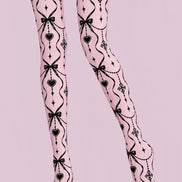 Gothic Pink Bow Heart Tights Hosiery Pantyhose Z69-86
