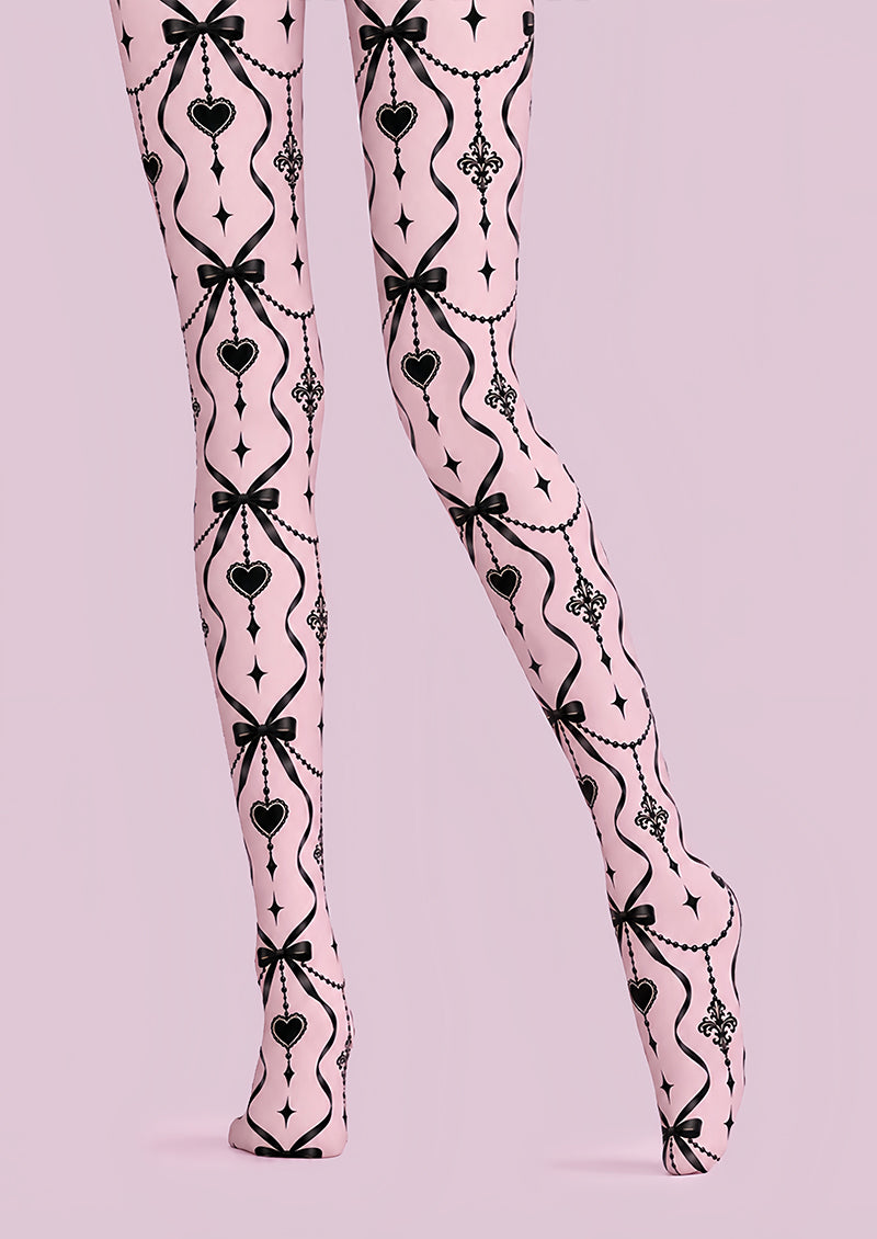 Gothic Pink Bow Heart Tights Hosiery Pantyhose Z69-86