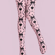 Gothic Pink Bow Heart Tights Hosiery Pantyhose Z69-86