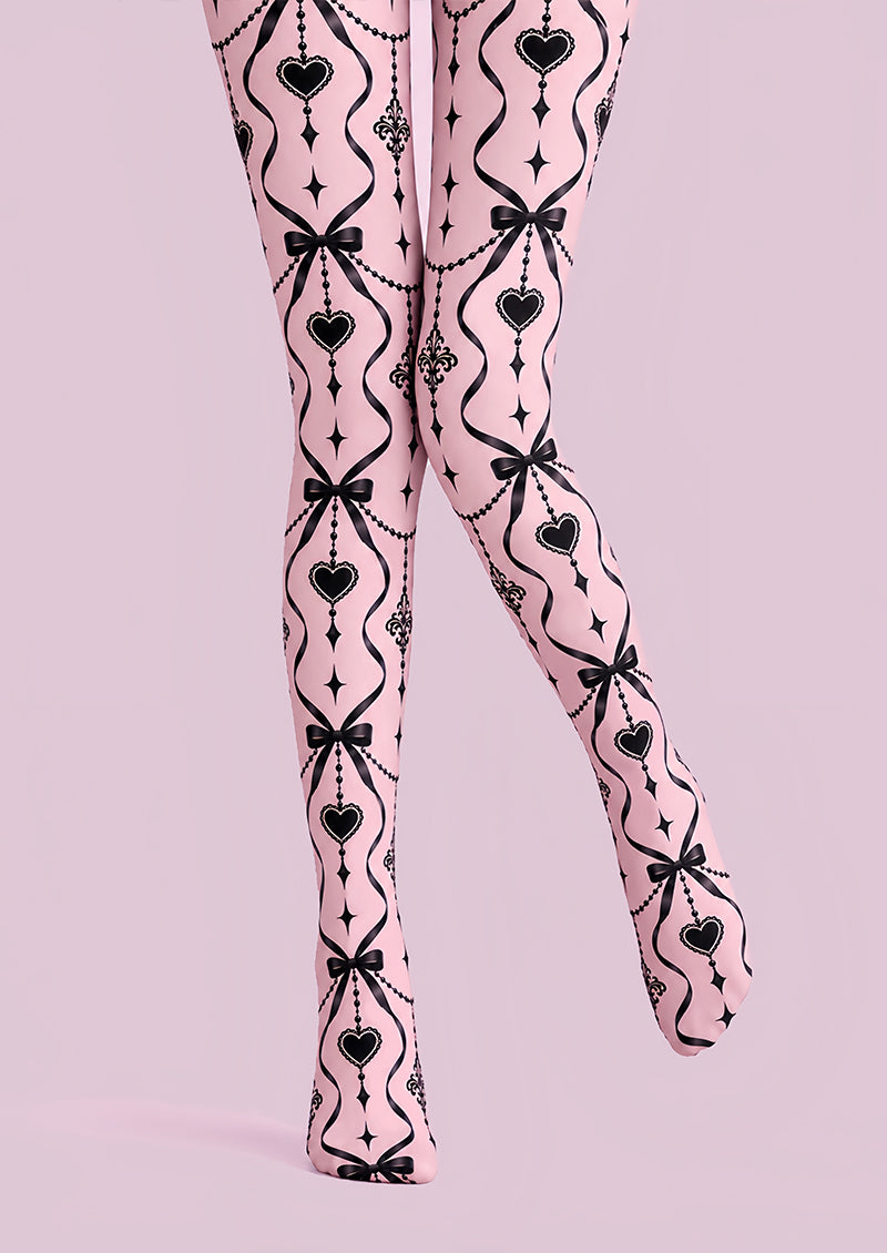 Gothic Pink Bow Heart Tights Hosiery Pantyhose Z69-86