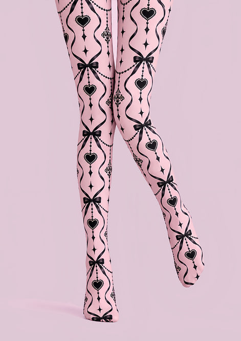 Gothic Pink Bow Heart Tights Hosiery Pantyhose Z69-86