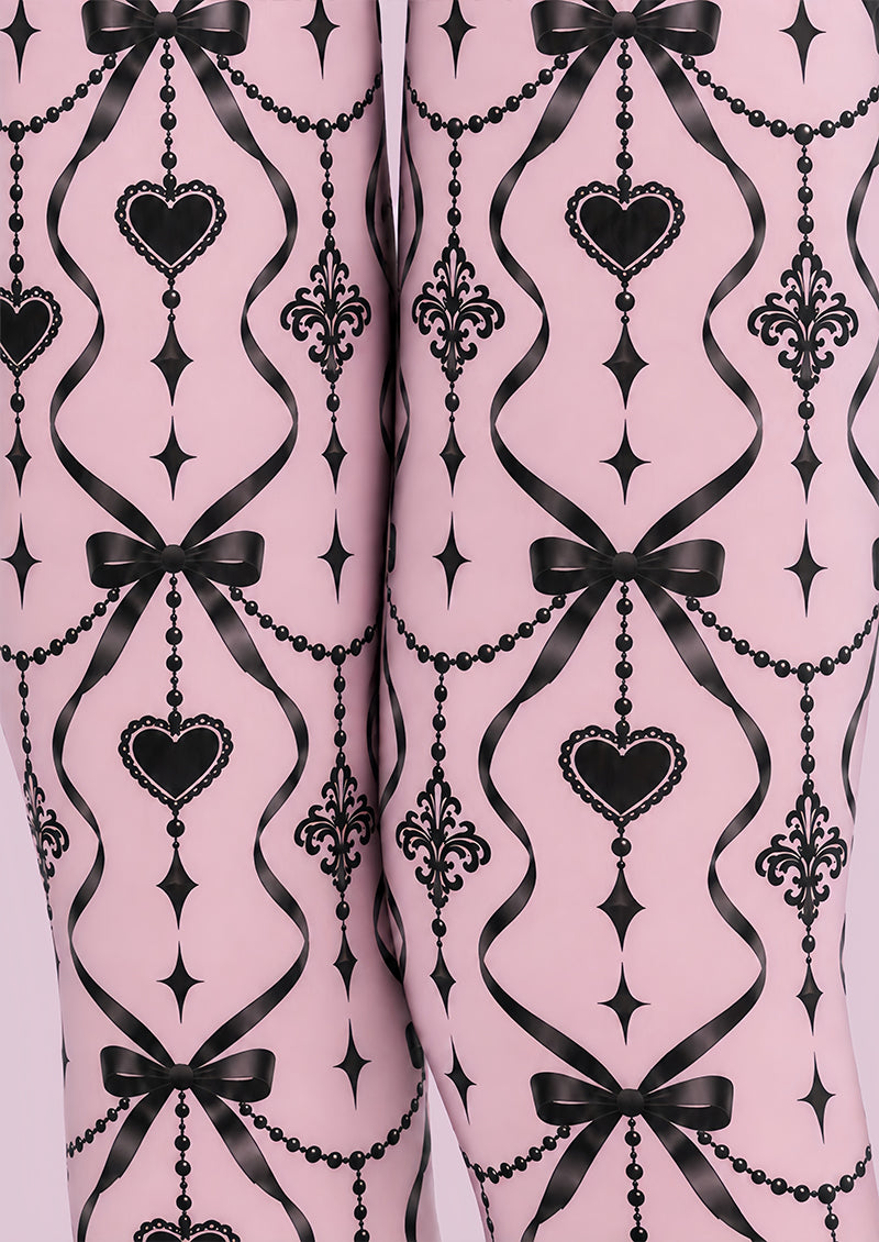 Gothic Pink Bow Heart Tights Hosiery Pantyhose Z69-86