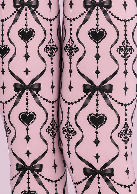 Gothic Pink Bow Heart Tights Hosiery Pantyhose Z69-86