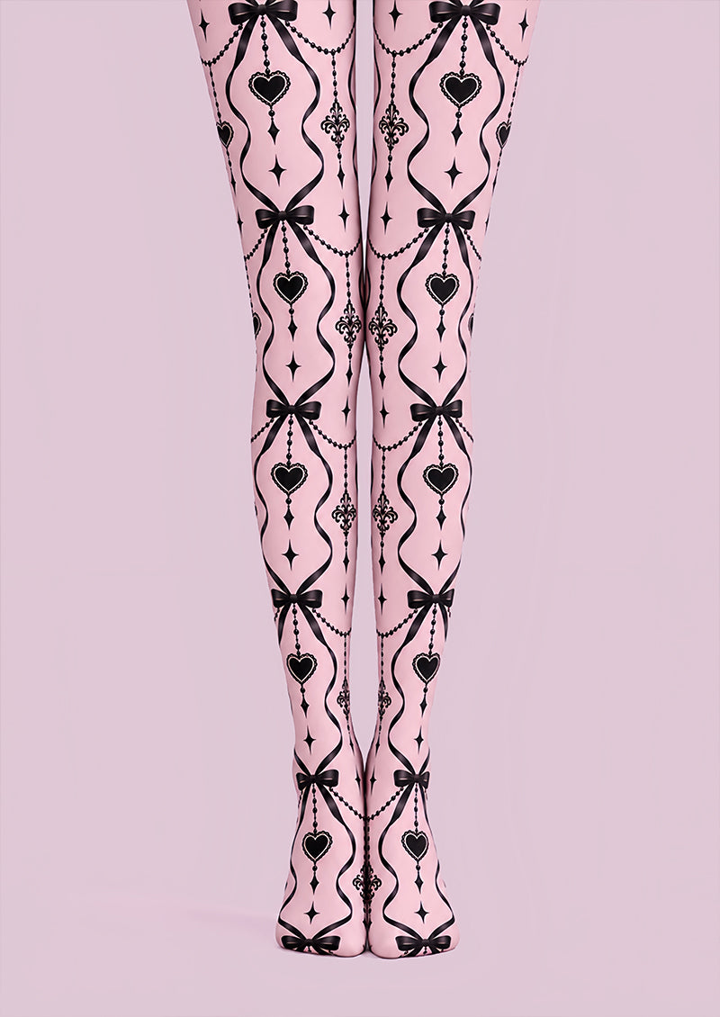 Gothic Pink Bow Heart Tights Hosiery Pantyhose Z69-86