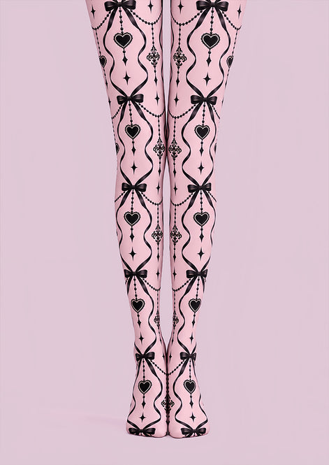 Gothic Pink Bow Heart Tights Hosiery Pantyhose Z69-86