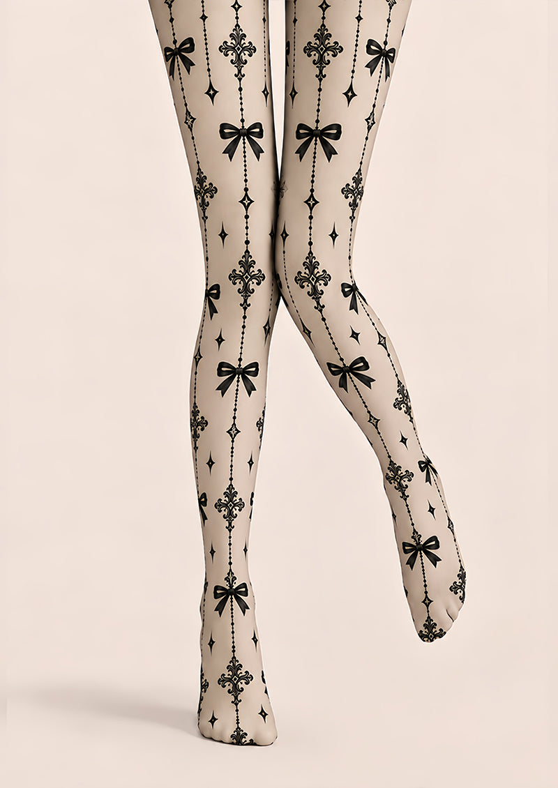 Black Gothic Ribbon Bow Tights Hosiery Pantyhose Z69-87
