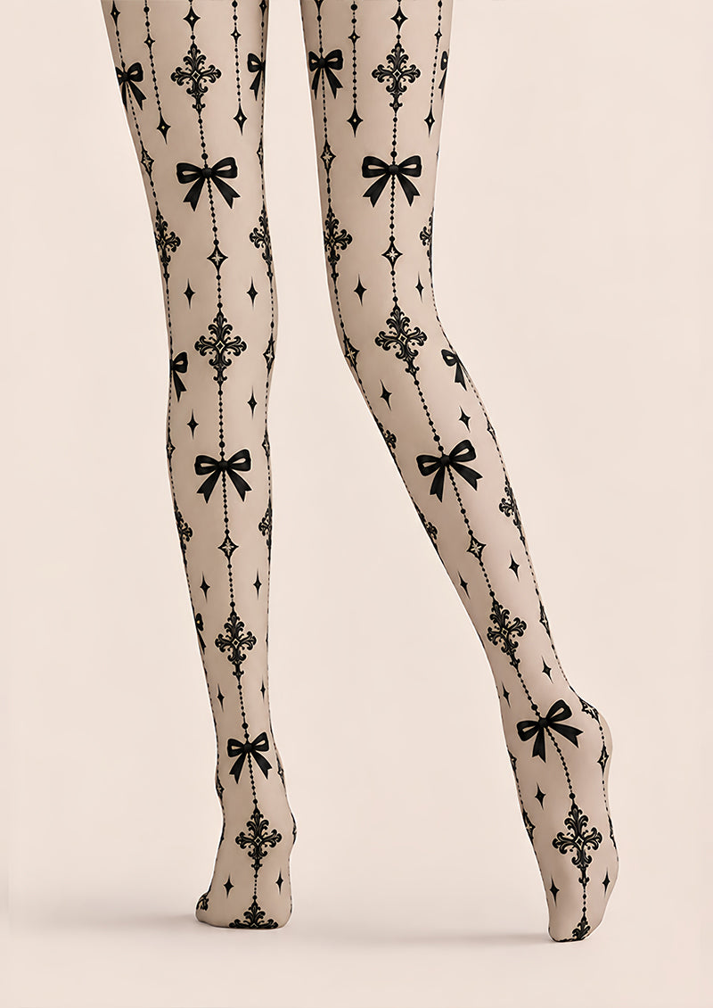 Black Gothic Ribbon Bow Tights Hosiery Pantyhose Z69-87