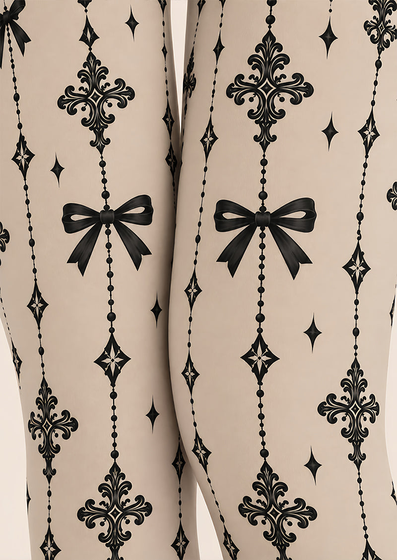 Black Gothic Ribbon Bow Tights Hosiery Pantyhose Z69-87