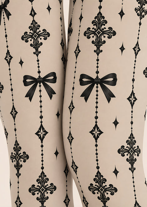 Black Gothic Ribbon Bow Tights Hosiery Pantyhose Z69-87