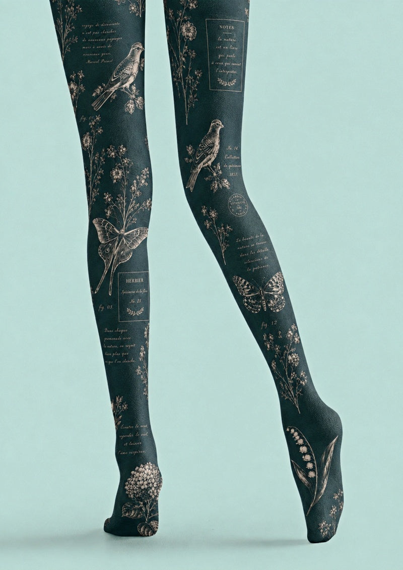 Vintage Botanical Bird Tights Hosiery Pantyhose Z69-9