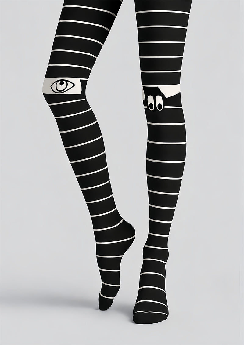 Y2K Black Stripe Eye Graphic Tights Pantyhose Z69-92