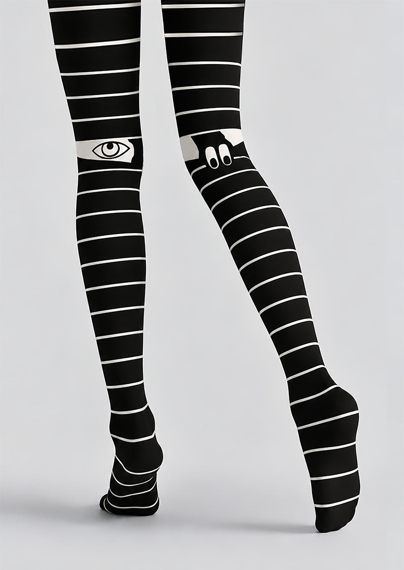 Y2K Black Stripe Eye Graphic Tights Pantyhose Z69-92