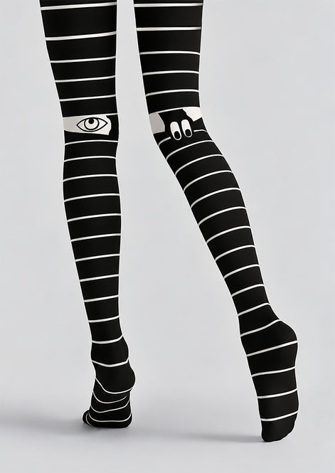 Y2K Black Stripe Eye Graphic Tights Pantyhose Z69-92