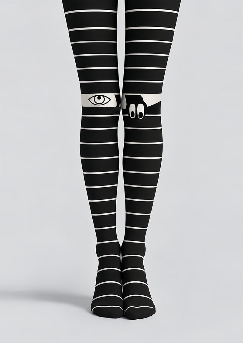 Y2K Black Stripe Eye Graphic Tights Pantyhose Z69-92