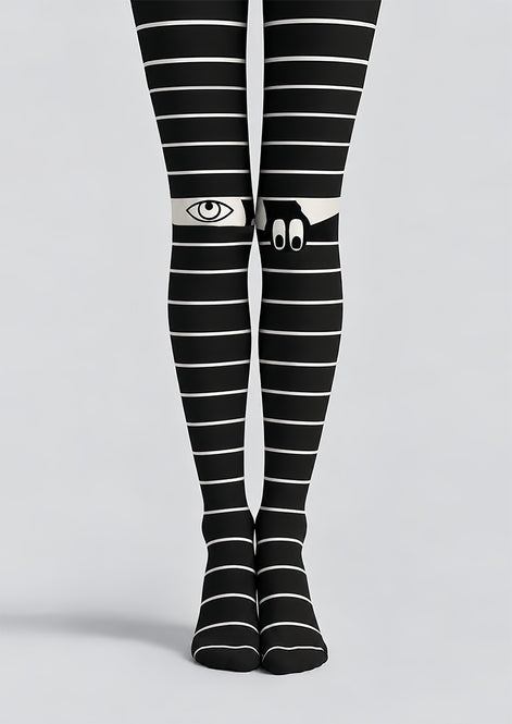 Y2K Black Stripe Eye Graphic Tights Pantyhose Z69-92