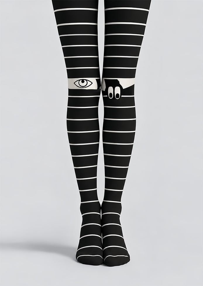 Y2K Black Stripe Eye Graphic Tights Pantyhose Z69-92