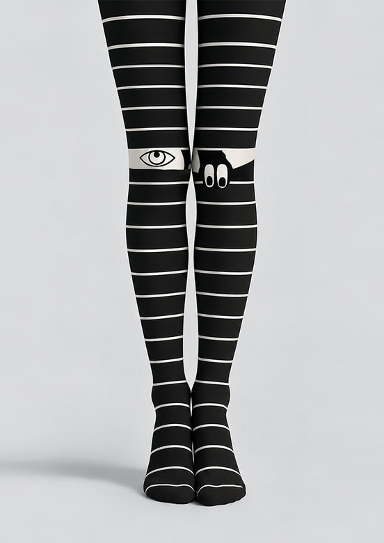 Y2K Black Stripe Eye Graphic Tights Pantyhose Z69-92