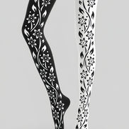 Black White Floral Vine Tights Hosiery Pantyhose Z69-94