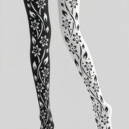 Black White Floral Vine Tights Hosiery Pantyhose Z69-94