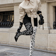 Black White Floral Vine Tights Hosiery Pantyhose Z69-94