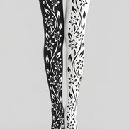 Black White Floral Vine Tights Hosiery Pantyhose Z69-94