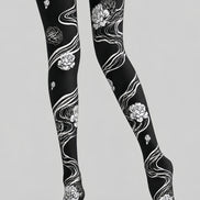 Artistic Black White Floral Tights Hosiery Pantyhose Z69-95