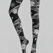 Artistic Black White Floral Tights Hosiery Pantyhose Z69-95