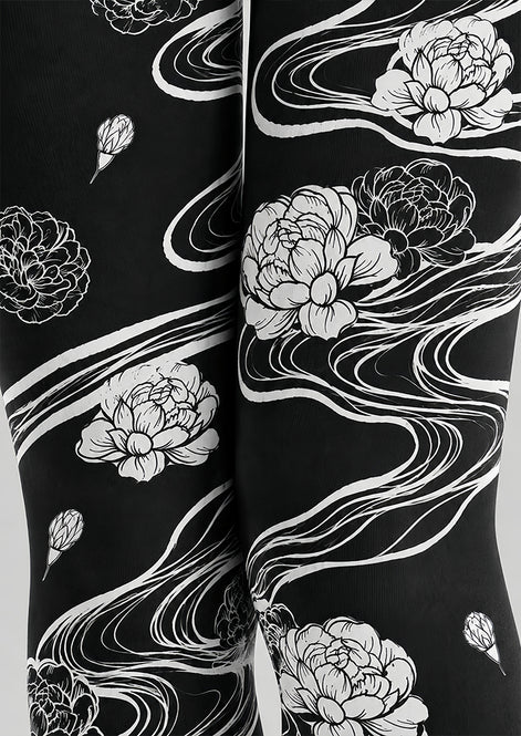 Artistic Black White Floral Tights Hosiery Pantyhose Z69-95