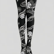 Artistic Black White Floral Tights Hosiery Pantyhose Z69-95