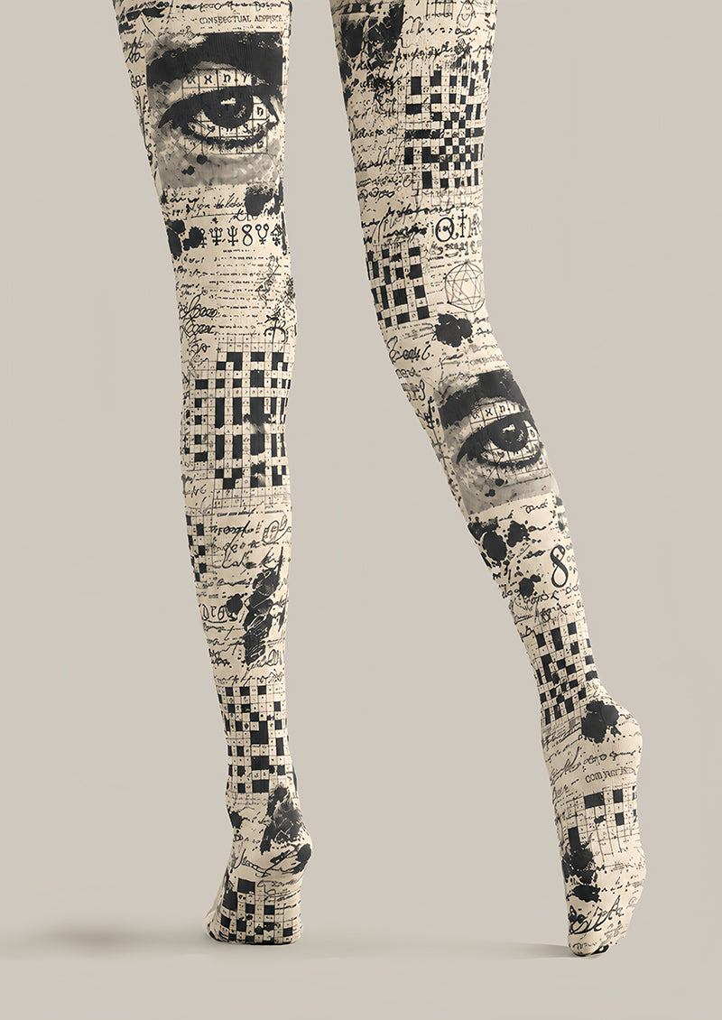 Artsy Newspaper Print Tights Hosiery Pantyhose Z69-96