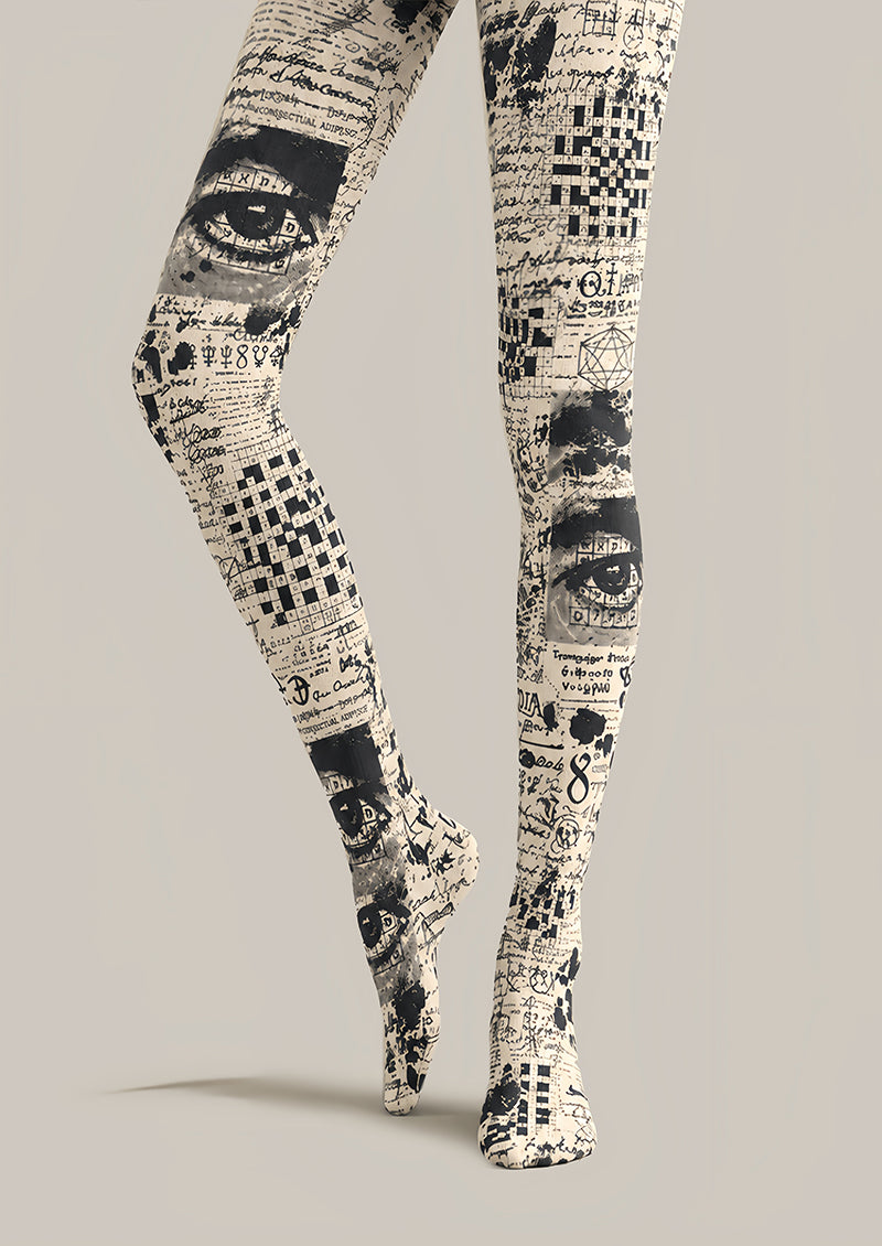 Artsy Newspaper Print Tights Hosiery Pantyhose Z69-96
