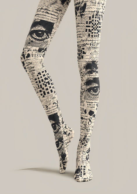 Artsy Newspaper Print Tights Hosiery Pantyhose Z69-96