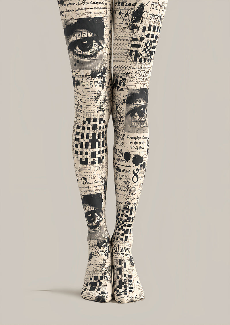 Artsy Newspaper Print Tights Hosiery Pantyhose Z69-96