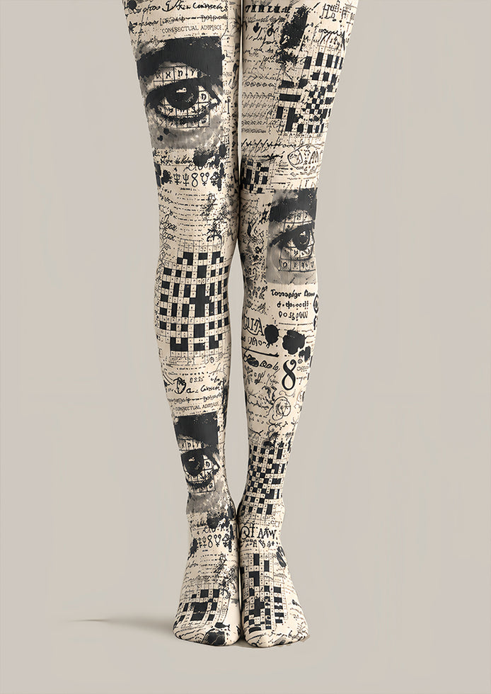 Artsy Newspaper Print Tights Hosiery Pantyhose Z69-96
