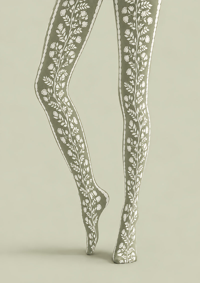 Green Botanical Floral Tights Hosiery Pantyhose Z69-98