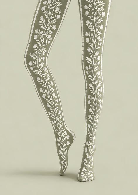 Green Botanical Floral Tights Hosiery Pantyhose Z69-98